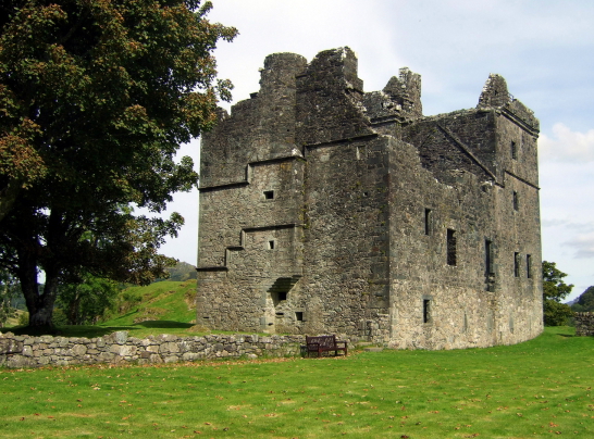 Carnasserie Castle, an imposing and atmospheric old ruinous castle and hall house above the road, built by John Carswell, Bishop of the Isles, and later held by the Campbells, near Kilmartin in Argyll on the west coast of Scotland.