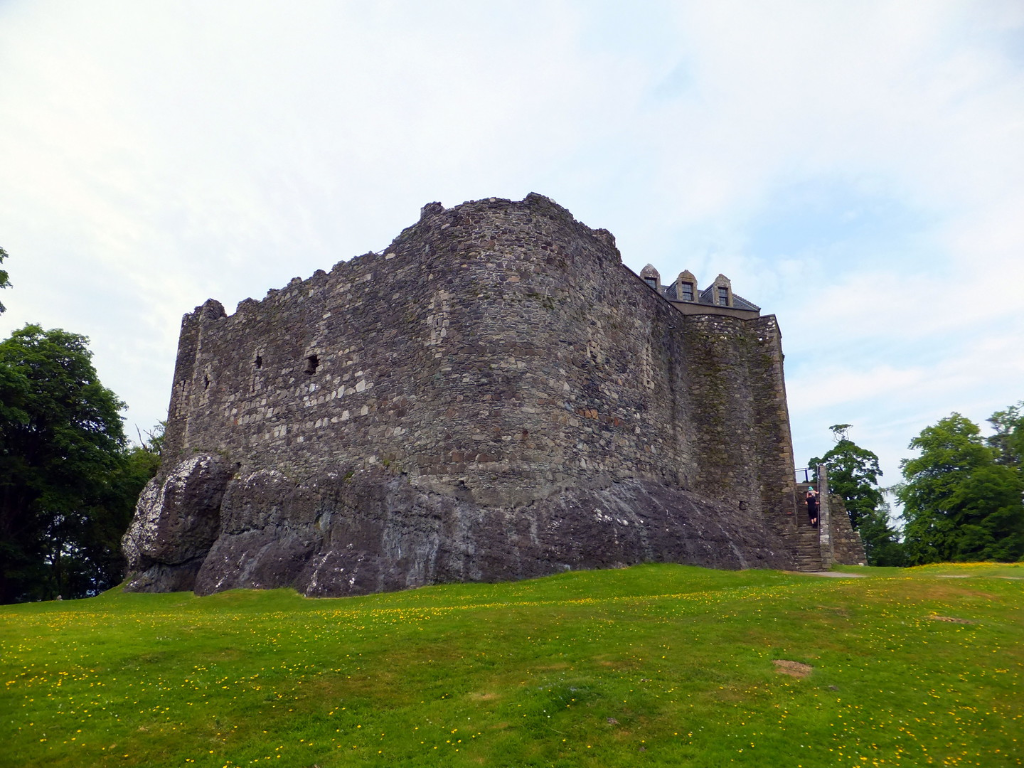 Dunstaffnage Castle, an impressive but grim old ruinous walled castle, long held by the Campbells, with later tower and atmospheric chapel in a wooded spot near Oban in Argyll.