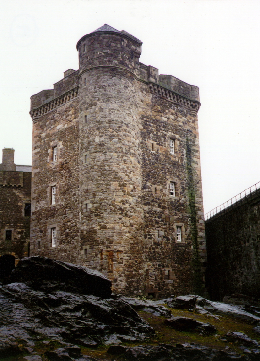 Central tower, Blackness Castle, a large, grim and atmospheric old stronghold, held by the Crichtons and once used as a prison, in an impressive spot by the sea, near Linlithgow in central Scotland.