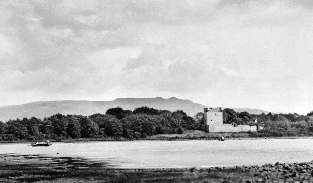 Lochleven Castle, a scenic ruinous castle of the Douglases on a wooded island in the picturesque loch, associated with Mary, Queen of Scots, and accessible from Kinross in Perthshire.