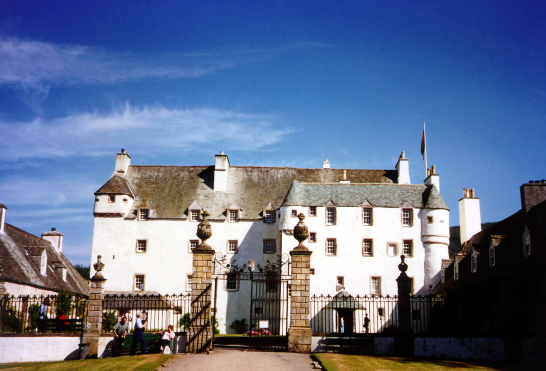 View of Traquair House, a fabulous homely old castle and house, long a property of the Stewarts and associated with Mary, Queen of Scots, in lovely grounds near Innerleithen in the Borders of Scotland.