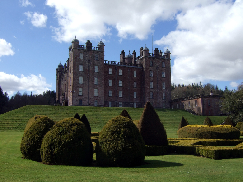 Drumlanrig Castle, a magnificent old baronial mansion in expansive lovely parkland and gardens, held by the Douglases then by the Scott Dukes of Buccleuch, near Thornhill in Dumfries and Galloway.