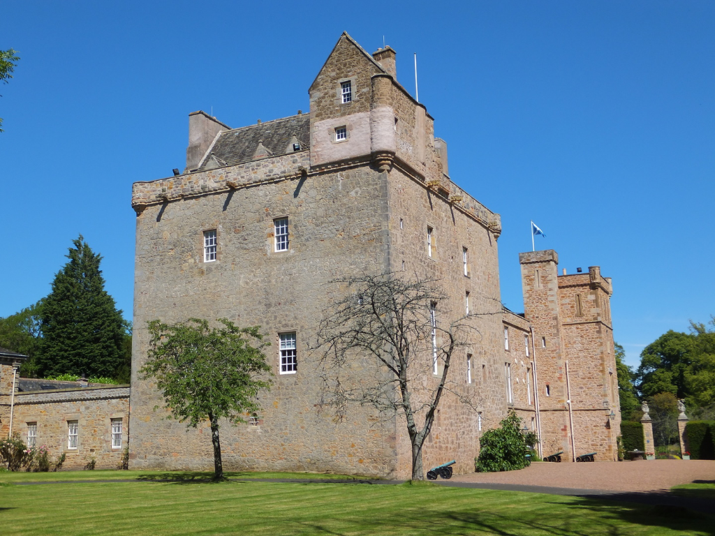 Lennoxlove House, a substantial old house incorporating a large tower with a fine interior and pretty gardens, long a property of the Mailtlands of Lethington but now home to the Duke of Hamilton, near Haddington in East Lothian in southeast Scotland.