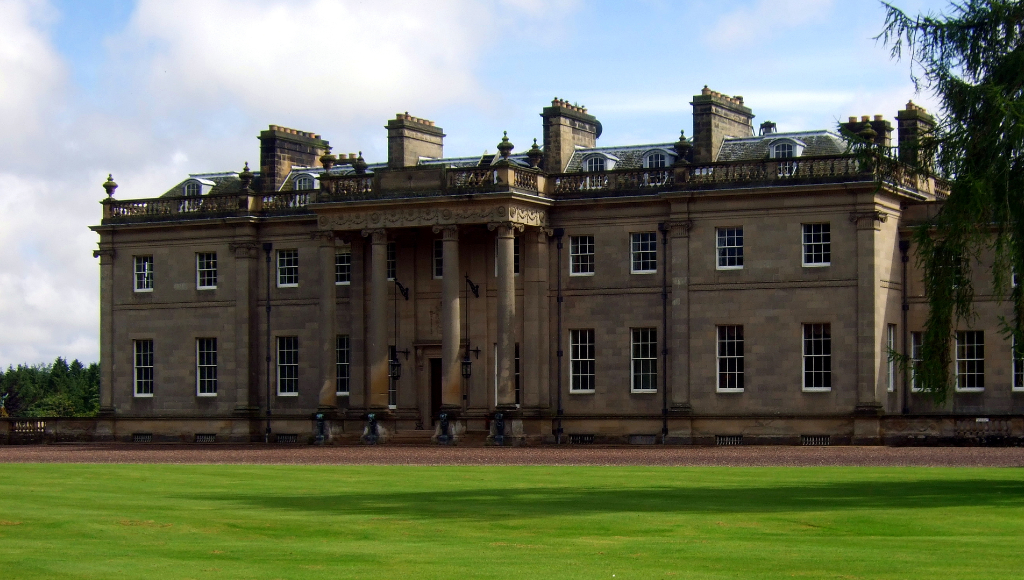 Manderston House, a fabulous classical mansion with its famous sliver staircase, located in lovely gardens and landscaped grounds near Duns in Berwickshire in the Borders in south-east Scotland, and now held by Lord Palmer.