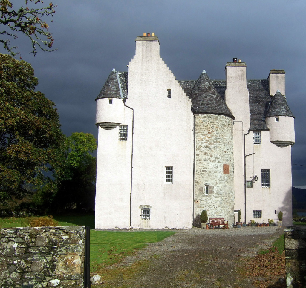 Barcaldine Castle, an impressive, restored old tower house, long held by the Campbells, in a peaceful and pretty spot near Benderloch and Oban in Argyll on the west coast of Scotland.
