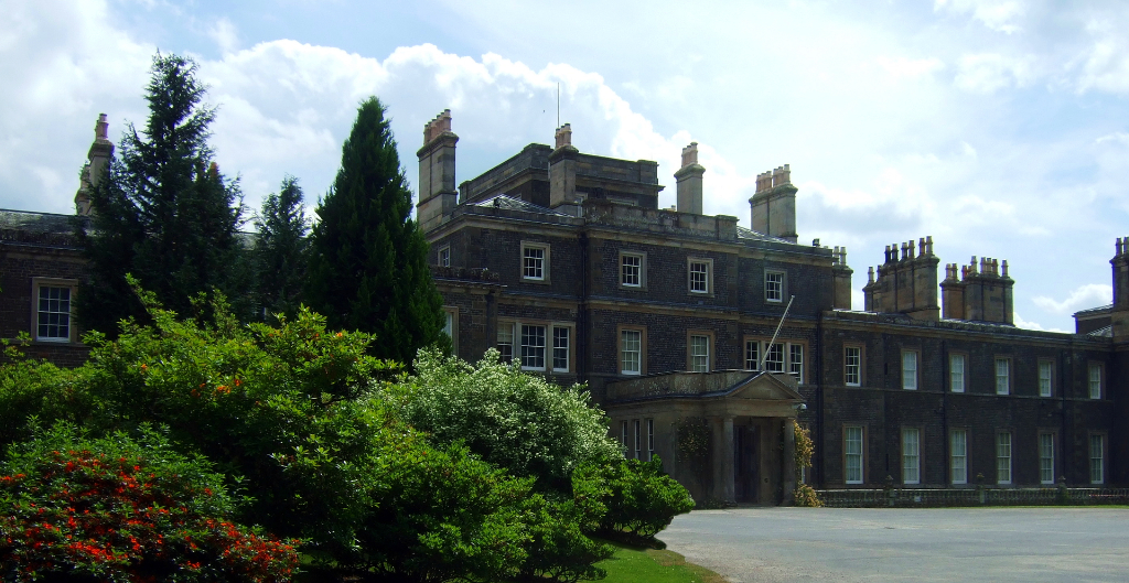 Bowhill Hous, a large old mansion with a fine interior in lovely gardens and landscaped grounds, held by the Scott Dukes of Buccleuch and located near Selkirk in the Borders in southern Scotland.