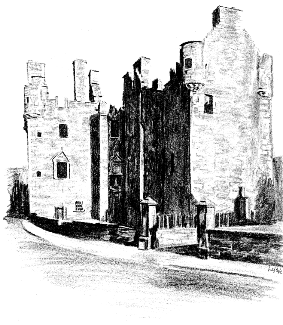 MacLellan's Castle, an impressive, large and once comfortable but now ruinous tower house of the MacLellan family, located in the historic burgh of Kirkcudbright in Dumfries and Galloway.