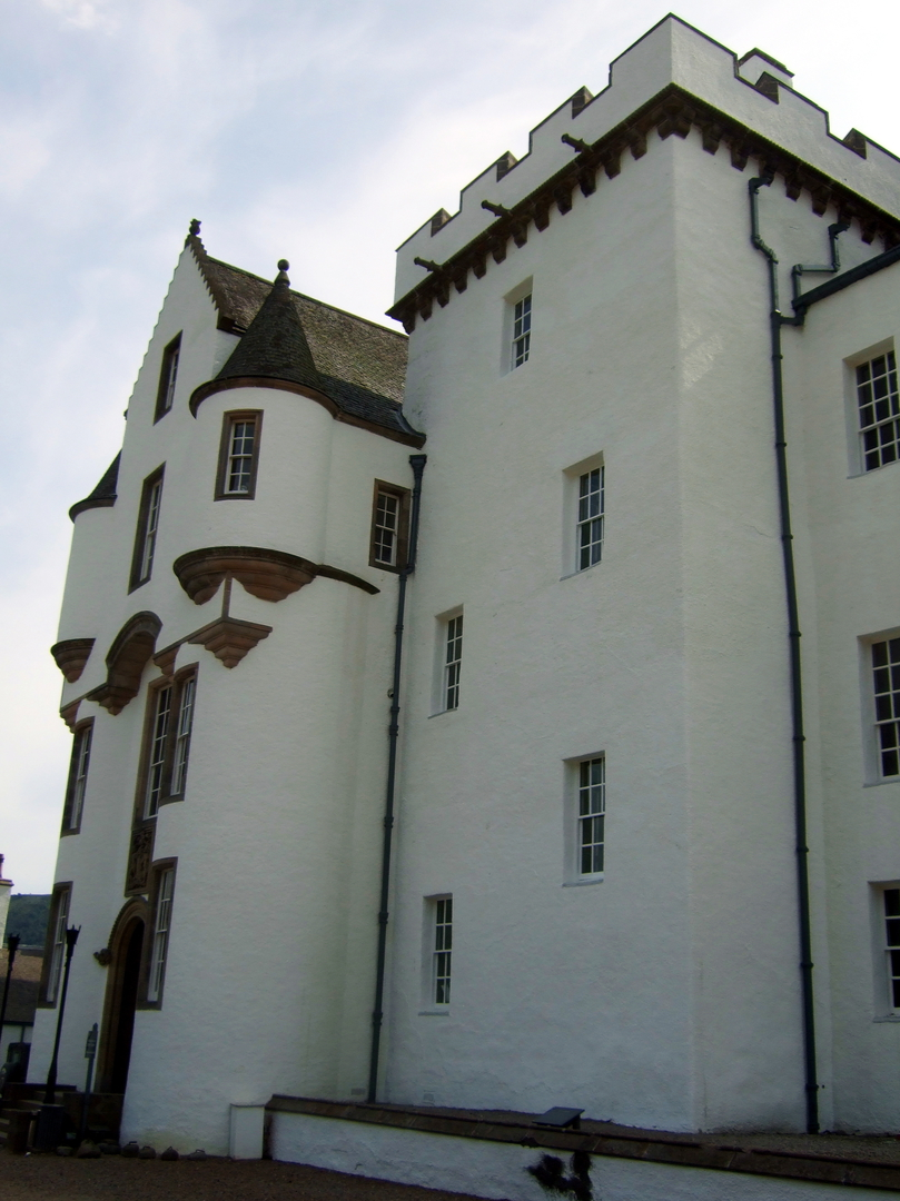 Blair Castle, the magnificent castle with a sumptuous interior of the Murray Dukes of Atholl, set in lovely gardens and grounds in a mountainous location, at Blair Atholl near Pitlochry in Perthshire.