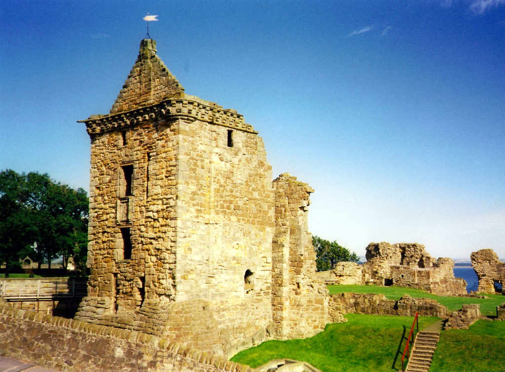 St Andrews Castle, a very ruinous old stronghold of the Bishops of St Andrews and scene of the infamous murder of Cardinal David Beaton, in an attractive spot by the sea in the scenic and historic old university town of St Andrews in Fife in Scotland.