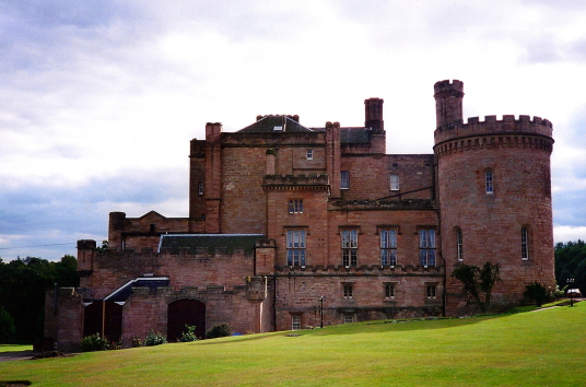 Dalhousie Castle is an old stronghold and comfortable mansion, long held by the Ramsays but now a hotel, set in wooded parkland, some miles from Bonnyrigg in Midlothian in central Scotland.