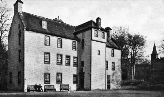 Pittencrieff House, an imposing orange-washed old house, standing in the picturesque Pittencrieff Park in Dunfermline in Fife and associated with Andrew Carnegie.