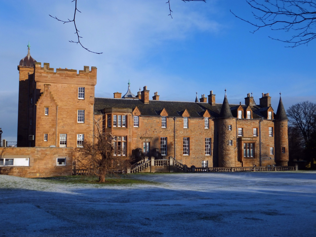 Prestongrange House, an impressive baronial mansion with old work in fine parkland grounds, held by the Kerrs, the Grants, then GrantSutties, and now the golf course of the Royal Musselburgh Golf Club (RMGC), near Prestonpans in East Lothian.