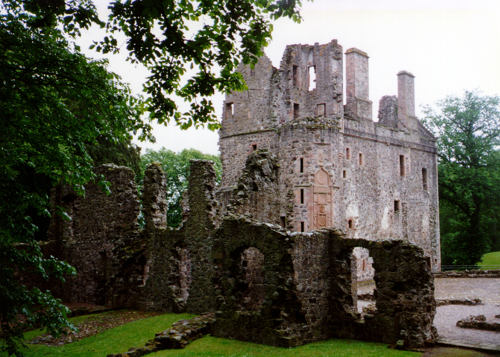Huntly Castle, the ruin of a once magnificent and ornate palace and stronghold with a long and violent history, long held by the powerful Gordons of Huntly, near the Aberdeenshire burgh of Huntly in north-east Scotland.