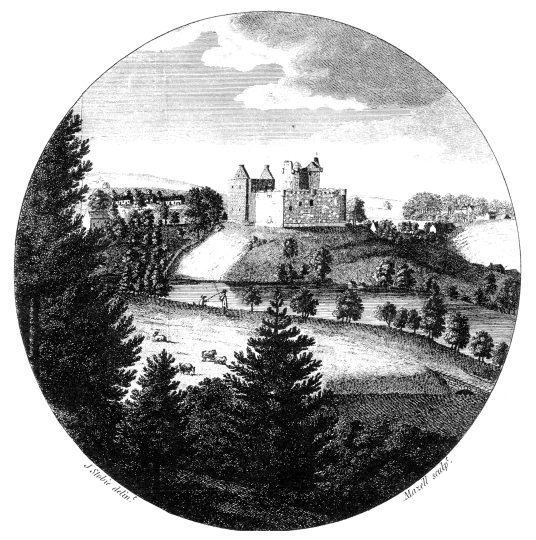 View of Doune Castle before restoration, a magnificent medieval castle in a pretty spot by the River Teith, built by Robert Stewart, Duke of Albany, near Doune in Stirlingshire.