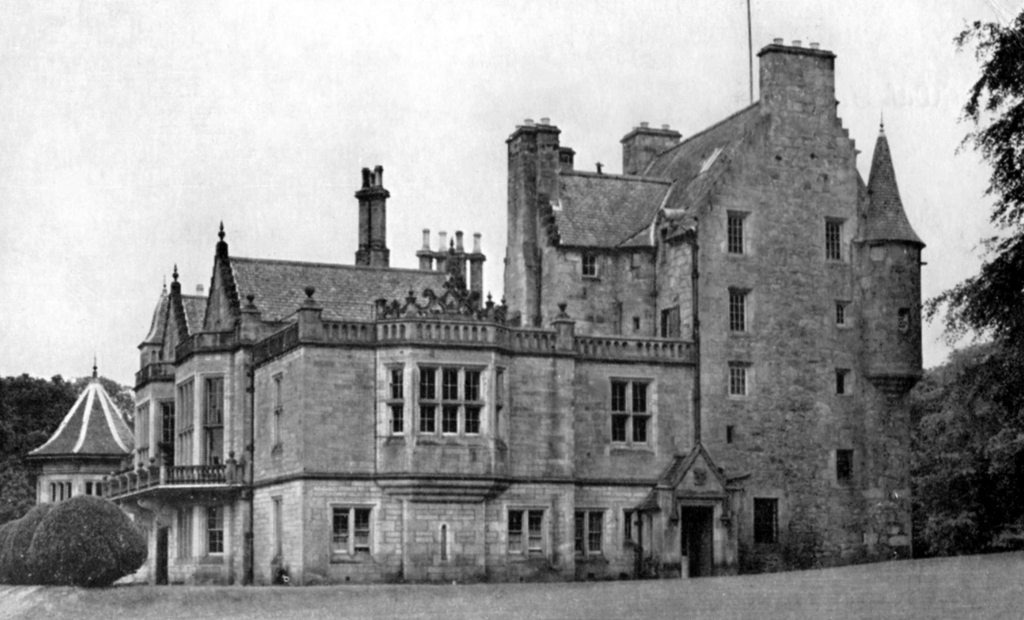 View of Lauriston Castle, an attractive old castle and mansion, held by several families including the Napiers and Reids, in fine grounds and gardens in the Davidsons Mains area of Edinburgh.