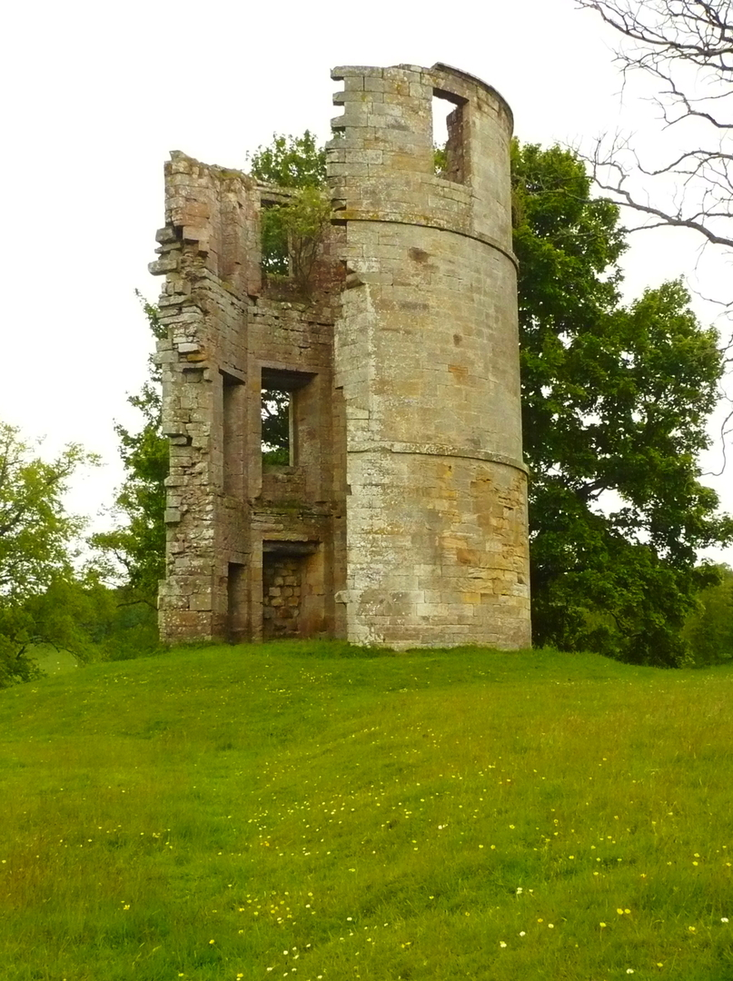 Douglas Castle, a very ruinous old castle and mansion, once home to the powerful Douglases, located in a pleasant spot near the village of Douglas in Clydesdale in Lanarkshire.