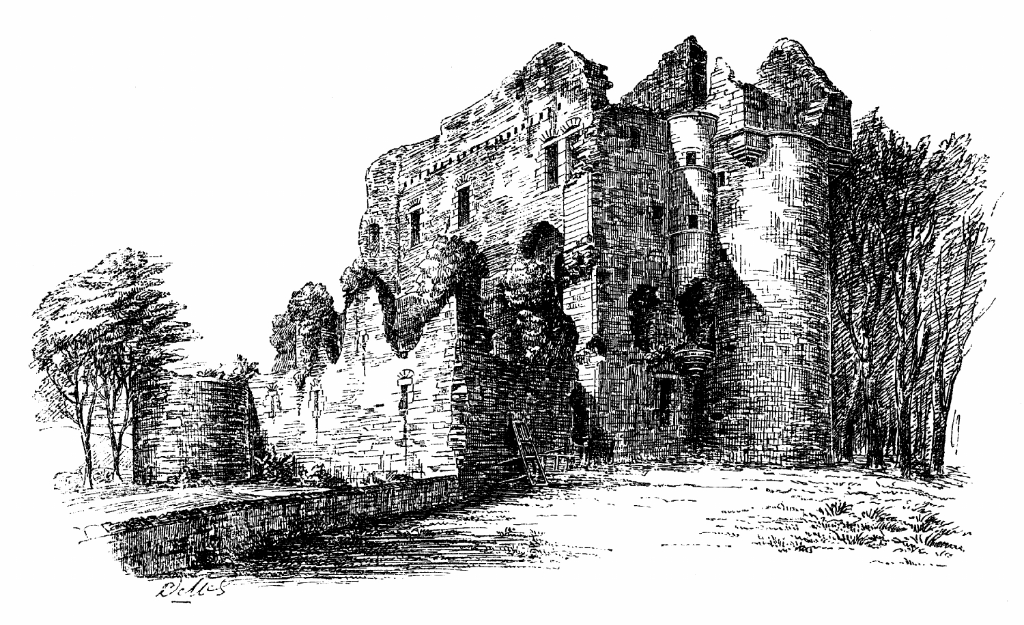 Drochil Castle, a large and sophisticated but overgrown and ruinous old tower house, built by James Douglas, Earl of Morton as his home although he was soon executed, and standing in woods near Peebles in the Borders in southern Scotland.