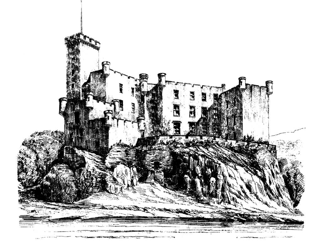 Dunvegan Castle, a large castle and mansion, stands on a pretty spot to the north of the island of Skye in the Hebrides of Scotland and has long been the seat of the MacLeods of Dunvegan.