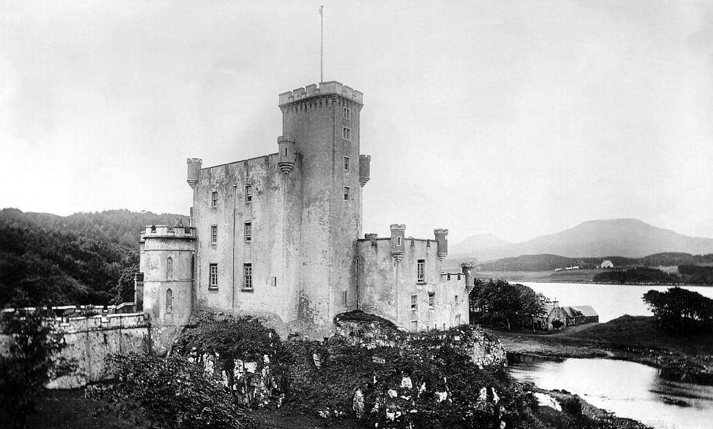 Dunvegan Castle, a large castle and mansion, stands on a pretty spot to the north of the island of Skye in the Hebrides of Scotland and has long been the seat of the MacLeods of Dunvegan.