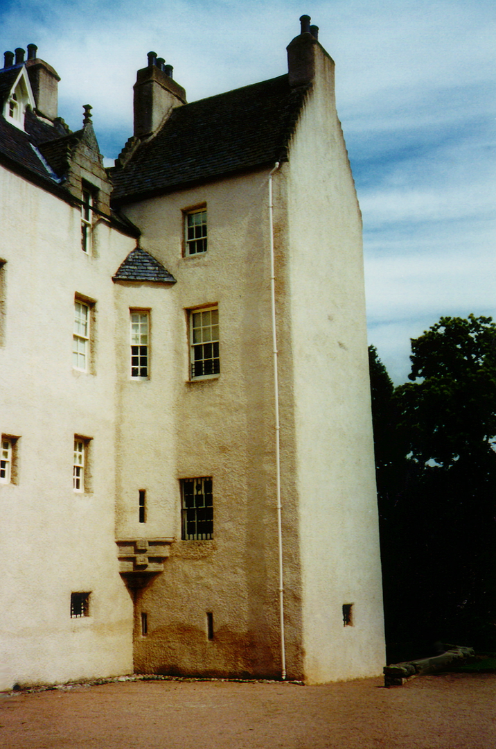 Drum Castle, a fine mansion incorporating an old tower house, with an interesting interior and set in pretty gardens and grounds, long held by the Irvine or Irving family, near Banchory in Aberdeenshire in northeast Scotland.