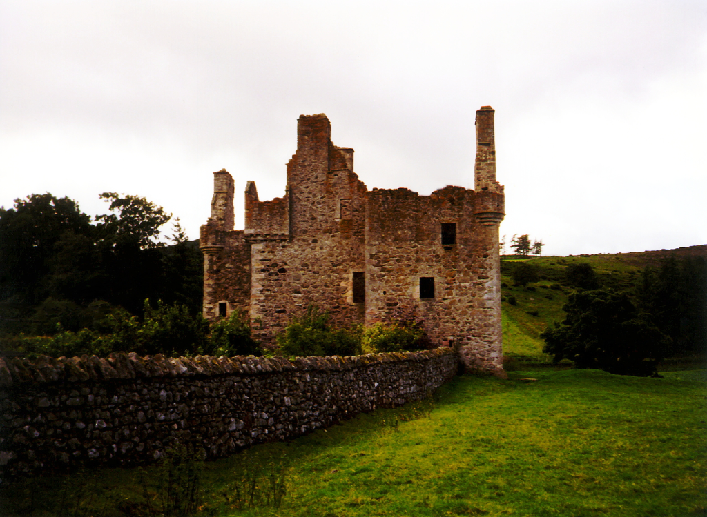 Glenbuchat Castle, a large, imposing and once comfortable tower house, sitting in a pretty peaceful spot near Strathdon in Aberdeenshire in northeast Scotland and once a property of the Gordon family.