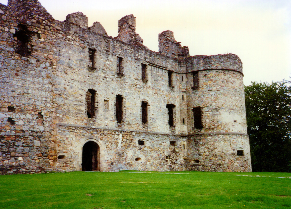 Balvenie Castle is a large ruinous courtyard castle with ranges of buildings enclosed by a strong curtain wall and ditch, in a pleasant and peaceful spot near Dufftown in Moray in northern Scotland.