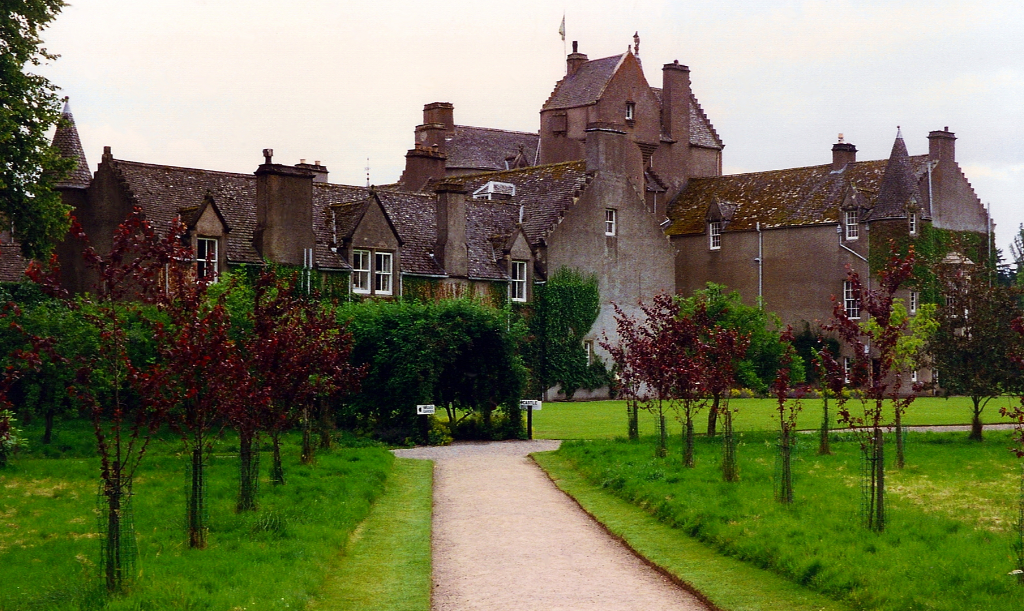 Ballindalloch Castle, an impressive stronghold and homely mansion in lovely wooded grounds, long a property of the Macpherson Grants, and near Charlestown of Aberlour in Moray in northern Scotland.