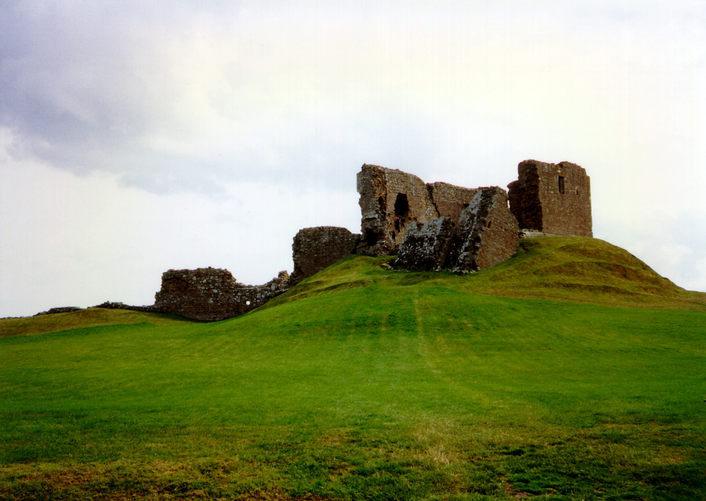 Duffus Castle, an interesting old ruinous medieval stronghold with a tower on a large motte and the remains of other building, held by the Sutherland family and near Elgin in Moray in northern Scotland.