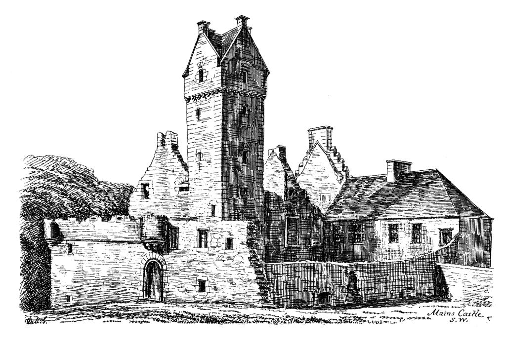 Mains Castle, an old stronghold with a tall tower, long held by the Graham of Fintry family and located in the scenic Caird Park to the north of Dundee at Mains of Fintry in Angus in northeast Scotland.