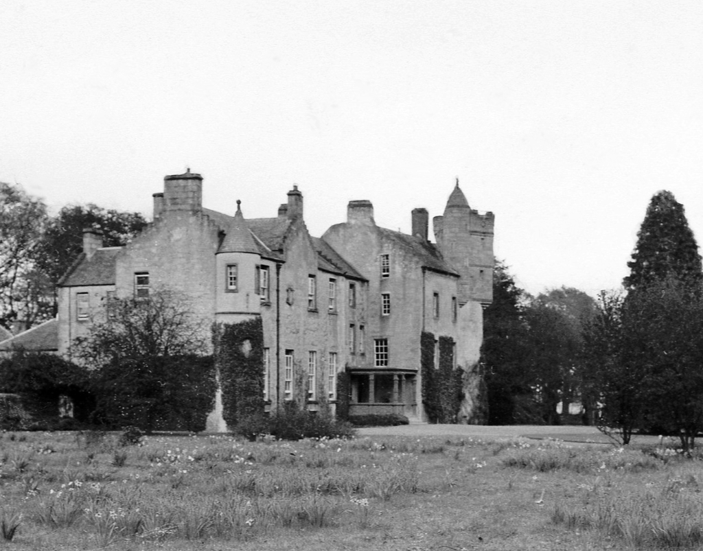 View of Myres Castle, a fine old tower house and now a wedding venue and offering B&B accommodation, near Auchtermuchty in Fife