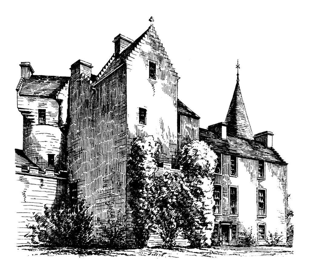 View of Fernie Castle, an impressive old tower house, now used as a hotel, near Cupar in Fife.