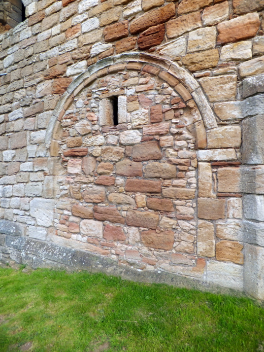 Original entrance, now walled up, of Crichton Castle, a fabulous ruined medieval castle in a pretty spot above the River Tyne, held by the Crichtons, Hepburn and Stewart Earls of Bothwell, near to Pathhead and Edinburgh