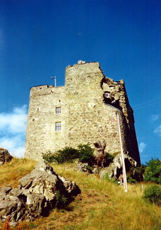 Neidpath Castle, a fine old tower and castle above the River Tweed, near Peebles