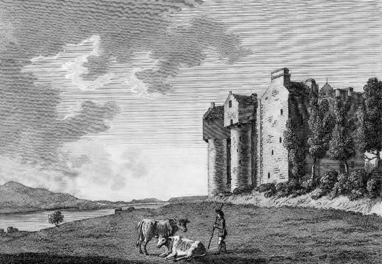 View of Elcho Castle, a well-preserved large castle in a pretty spot, the hall is a particularly fine chamber, long held by the Wemyss family, near Bridge of Earn and Perth.