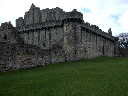 Craigmillar Castle, a grand but ruinous castle with a large tower and two courtyards, held by the Prestons and the Gilmours, and associated with Mary Queen of Scots, in the Craigmillar area of Edinburgh.