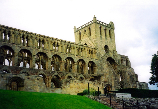 Jedburgh Abbey, near Jedburgh Castle, once an important royal castle, Malcolm IV died here and Alexander III was married here, but it was completely demolished and the site is occupied by Jedburgh Castle Jail.