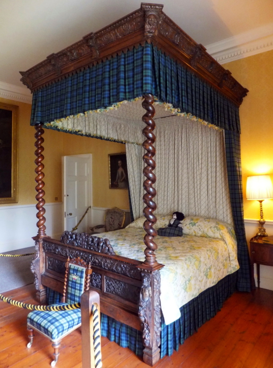 Bedroom, Inverary Castle, a magnificent towered mansion, the seat of the Campbell Dukes of Argyll and located among colourful gardens in a beautiful spot by Loch Fyne near the attractive burgh of Inveraray in Arygll.