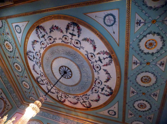 Ceiling of State Dining Room, Inverary Castle, a magnificent towered mansion, the seat of the Campbell Dukes of Argyll and located among colourful gardens in a beautiful spot by Loch Fyne near the attractive burgh of Inveraray in Arygll.