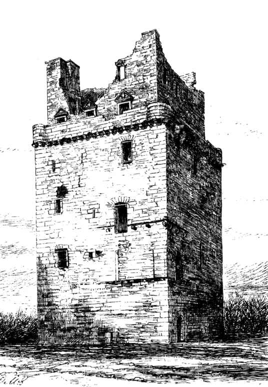 Preston Tower, a tall, impressive and grim old tower house, long held by the Hamiltons and in fine gardens in Prestonpans in East Lothian in eastern Scotland.