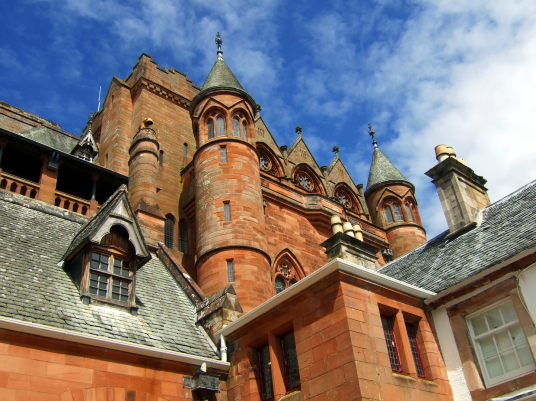 Mount Stuart House is probably the most sumptuous mansion in Scotland with a spectacular interior including the magnificent Marble Hall and Chapel, built by the Crichton-Stuart Marquess of Bute and in lovely landscaped gardens and grounds by the sea, some