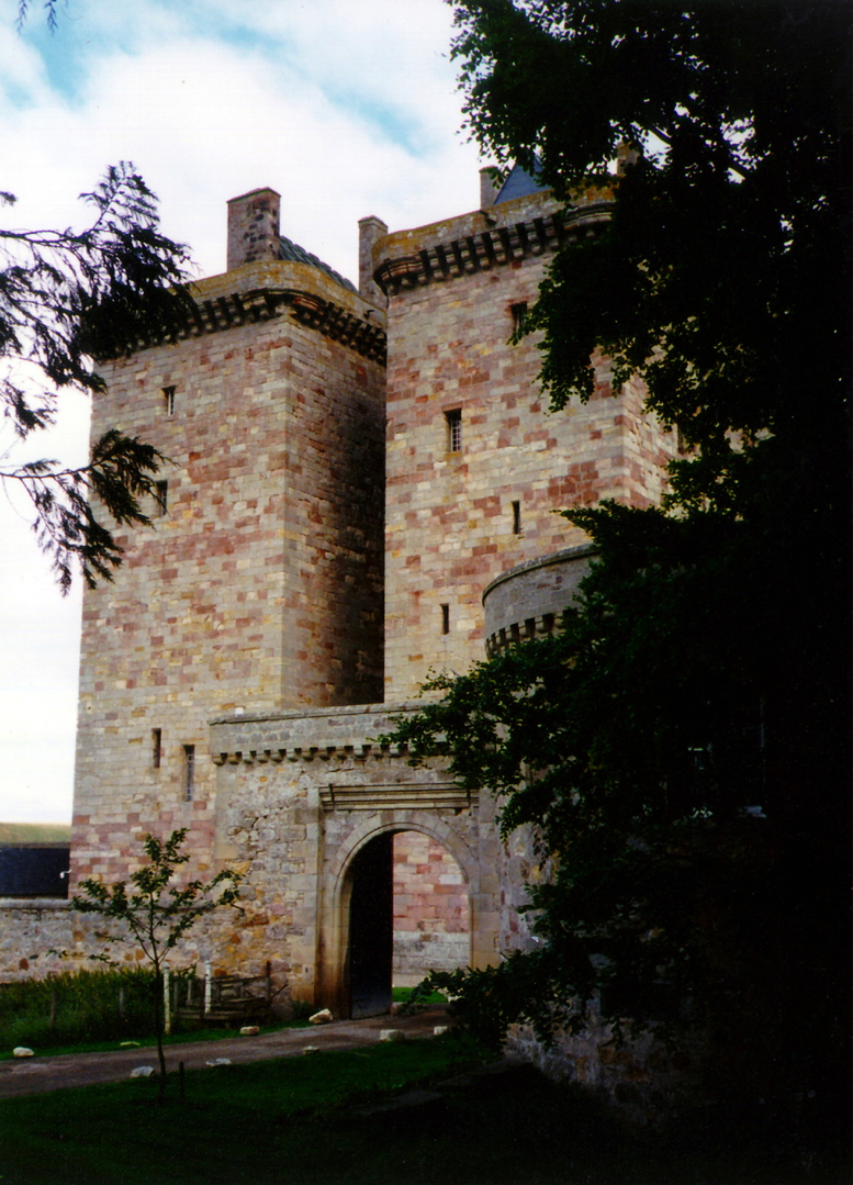 Borthwick Castle, a lofty and magnificent tower house in a quiet scenic location, built in the 15th century by the Borthwick family and now an exclusive hotel, located near Gorebridge in Midlothian in central Scotland.