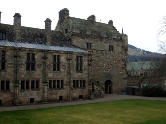 Falkland Palace, a impressive partly ruinous royal residence of the monarchs of Scotland, including James V and Mary Queen of Scots, with some excellent interiors, beautiful gardens and grounds and a real tennis court, in Falkland village, some miles from