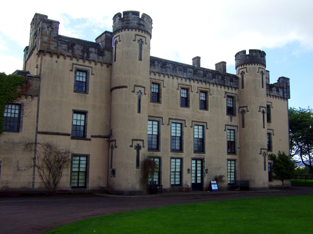 The Binns or House of the Binns, a fine castellated mansion with an interesting interior in landscaped parkland, long held by the Dalziels or Dayells and some miles from Linlithgow in West Lothian in central Scotland.