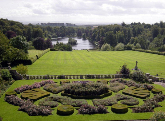 Gardens and lake, Mellerstain House, a fine castellated Adam mansion with a stunning and largely original Adam interior, set in beautiful gardens and expansive landscaped grounds.