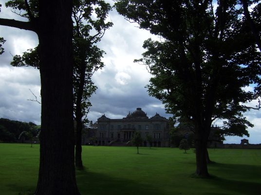 Gosford House, the large and magnificent mansion of the Earls of Wemyss, set in fantastic landscaped grounds with pleasure grounds, woodland and ponds, standing near Longniddry in East Lothian in southeast Scotland on the banks of the Firth of Forth.