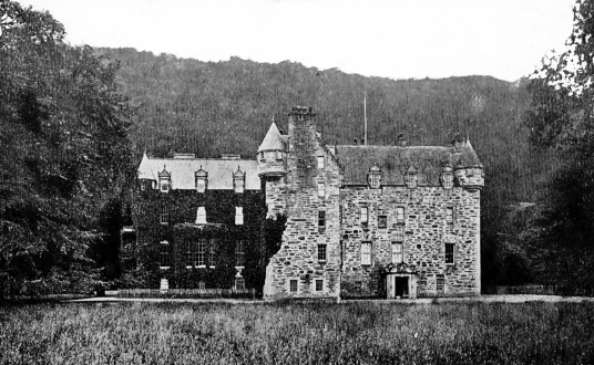 Castle Menzies, a large and imposing old tower house in a picturesque mountainous location, long held by the Menzies clan and with many period rooms to explore, near Aberfeldy in Perthshire in the Highlands of Scotland.