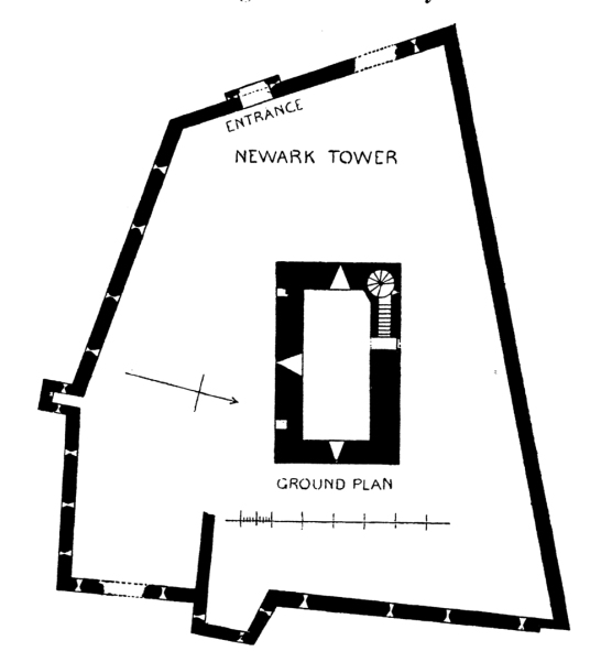 Plan, Newark Castle is a strong but ruinous old tower in a peaceful spot, built by the Douglases and scene of a cruel massacre, in the grounds of Bowhill, near Selkirk in the Borders in the south of Scotland.