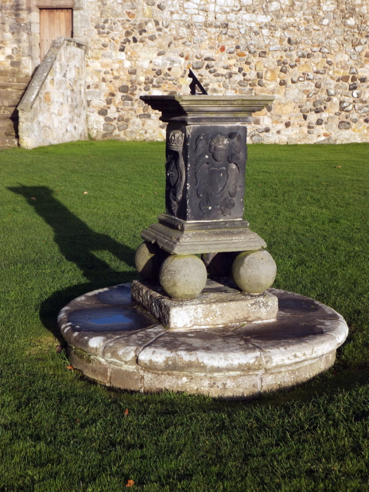 Sundial, Aberdour Castle, a scenic old stronghold castle with gardens and orchard of the Douglas Earls of Morton, in the pretty village of Aberdour in Fife.