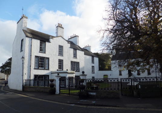 The Lodge, North Berwick, an attractive grouping of whitewashed buildings in expansive gardens and public parkland, long held by the Dalrymples and in the popular seaside town of North Berwick in East Lothian in southeast Scotland.