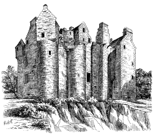 Elcho Castle, a well-preserved large castle in a pretty spot, the hall is a particularly fine chamber, long held by the Wemyss family, near Bridge of Earn and Perth.